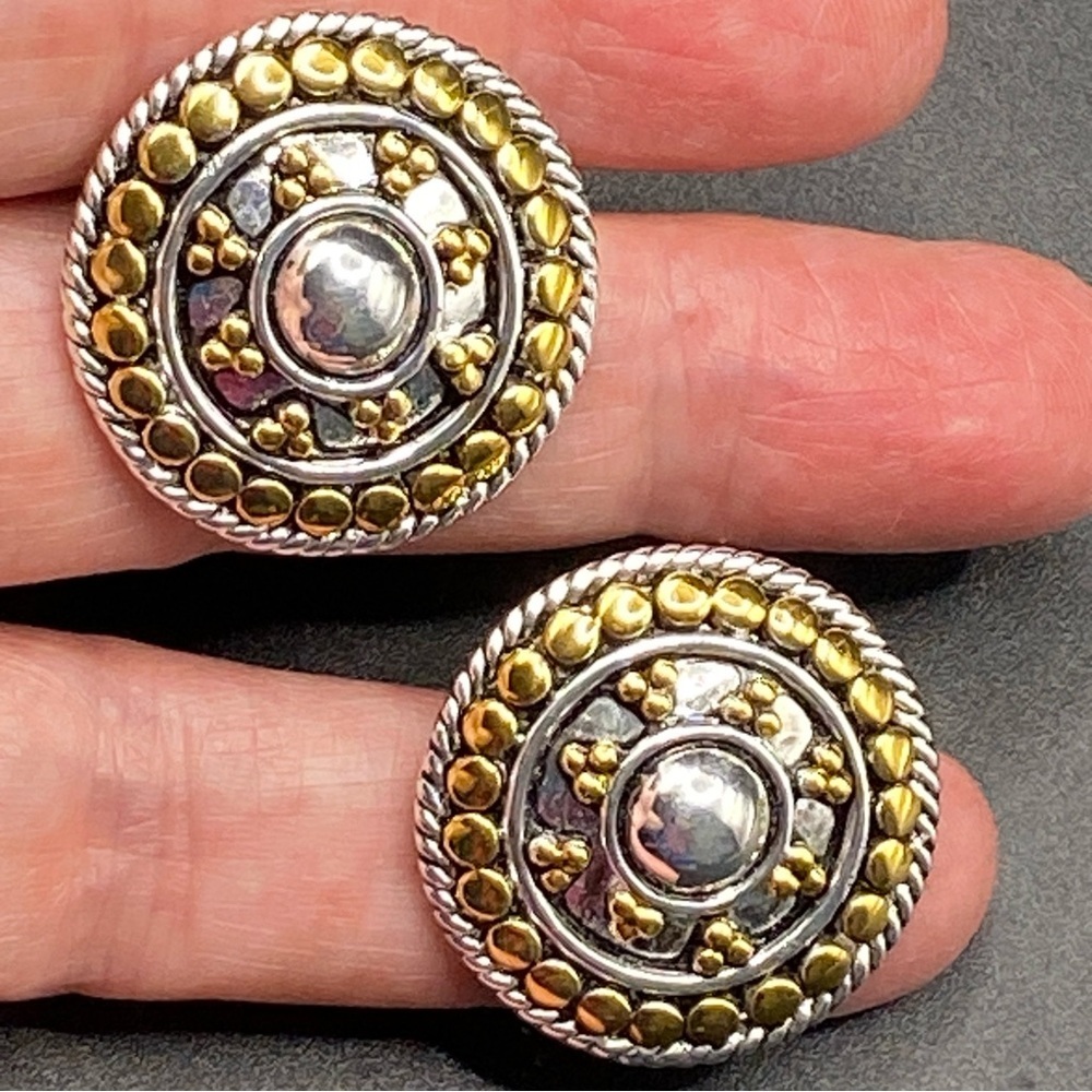 Vintage NAPIER Silver & Gold Chunky Post Earrings